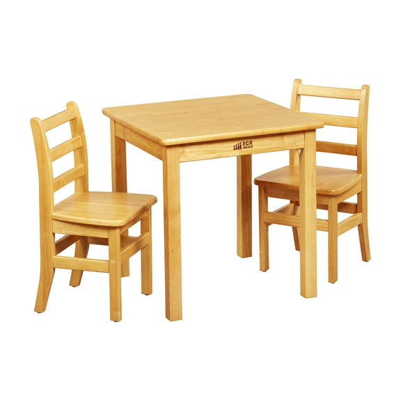 24in x 24in Square Hardwood Table with 24in Legs and Two 14in Chairs