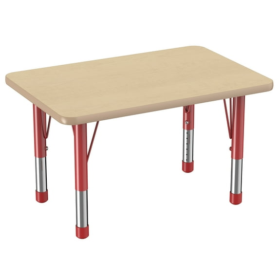 ECR4Kids 24in x 36in Rectangle Everyday T-Mold Adjustable Activity Table Maple/Maple/Red - Chunky Leg