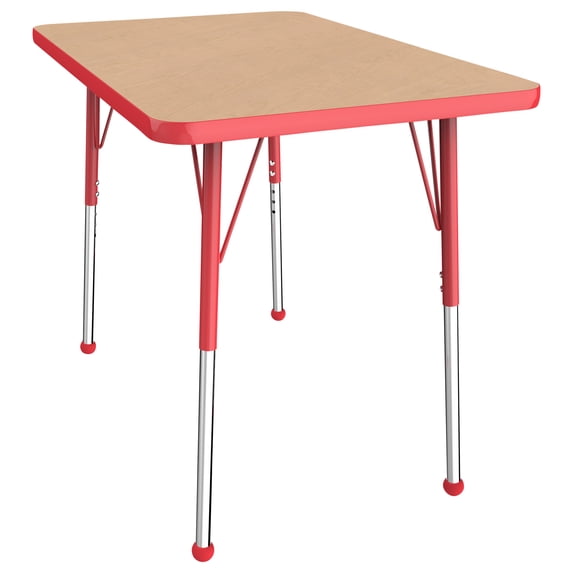 ECR4Kids 24in x 36in Rectangle Everyday T-Mold Adjustable Activity Table Maple/Red - Standard Ball