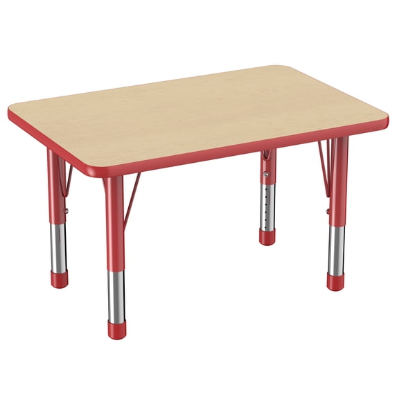 ECR4Kids 24in x 36in Rectangle Premium Thermo-Fused Adjustable Activity Table Maple/Red/Red - Chunky Leg