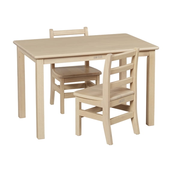 ECR4Kids 24in x 36in Rectangular Hardwood Table and Two 12in Chairs, Antique White, 3-Piece