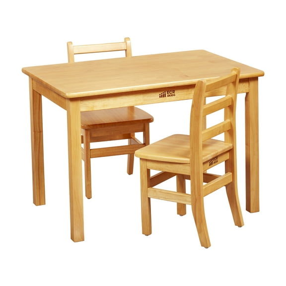ECR4Kids 24in x 36in Rectangular Hardwood Table with 24in Legs and Two 14in Chairs, Kids Furniture