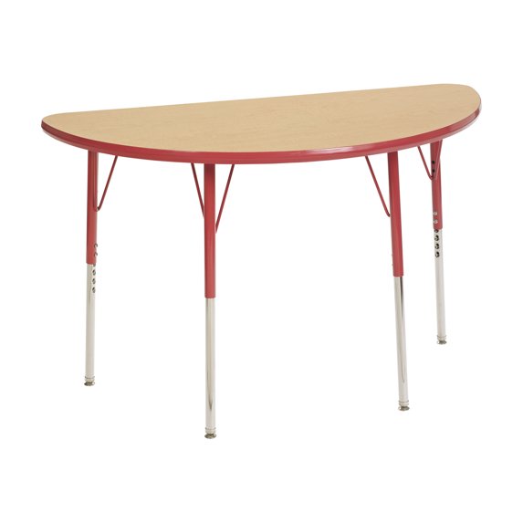 ECR4Kids 24in x 48in Half Round Everyday T-Mold Adjustable Activity Table Maple/Red - Standard Swivel