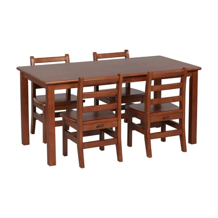 ECR4Kids 24in x 48in Rectangular Hardwood Table and Chair Set, 12in Seat Height, Dark Walnut