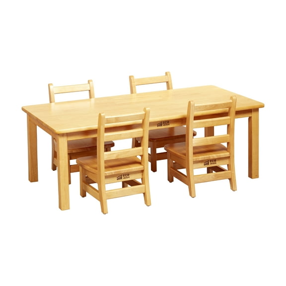 24in x 48in Rectangular Hardwood Table with 16in Legs and Four 8in Chairs