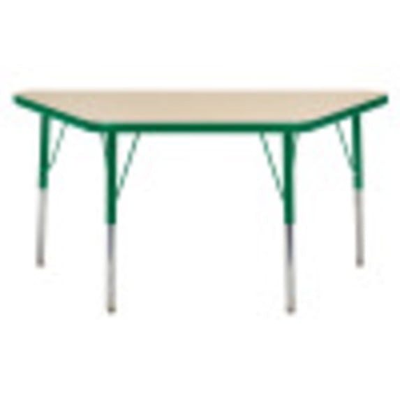 ECR4Kids 24in x 48in Trapezoid Everyday T-Mold Adjustable Activity Table Maple/Green - Standard Swivel