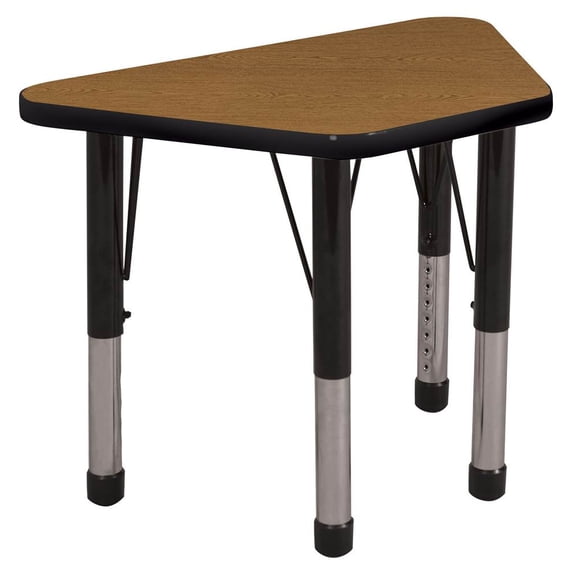 ECR4Kids 24in x 48in Trapezoid Everyday T-Mold Adjustable Activity Table Oak/Black - Chunky Leg