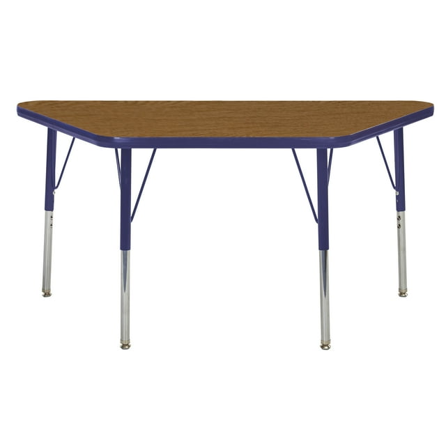 ECR4Kids 24in x 48in Trapezoid Everyday T-Mold Adjustable Activity Table Oak/Navy - Toddler Swivel