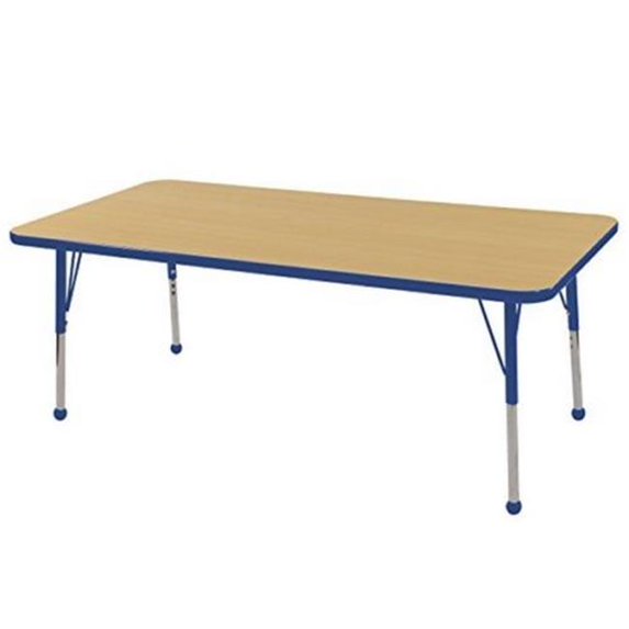 ECR4Kids 24in x 60in Rectangle Premium Thermo-Fused Adjustable Activity Table Maple/Blue/Blue - Standard Ball