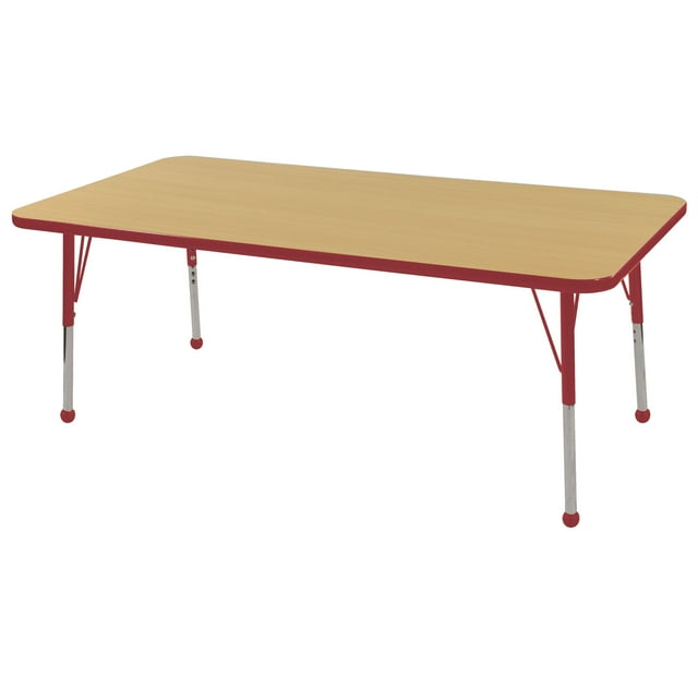 ECR4Kids 24in x 60in Rectangle Premium Thermo-Fused Adjustable Activity Table Maple/Red/Red - Standard Ball