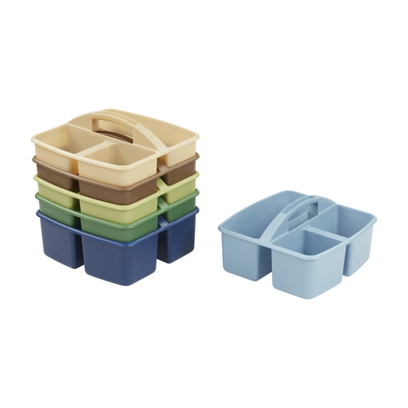 ECR4Kids 3-Compartment Small Plastic Caddy, Multipurpose Organization, Earthtone, 6-Pack