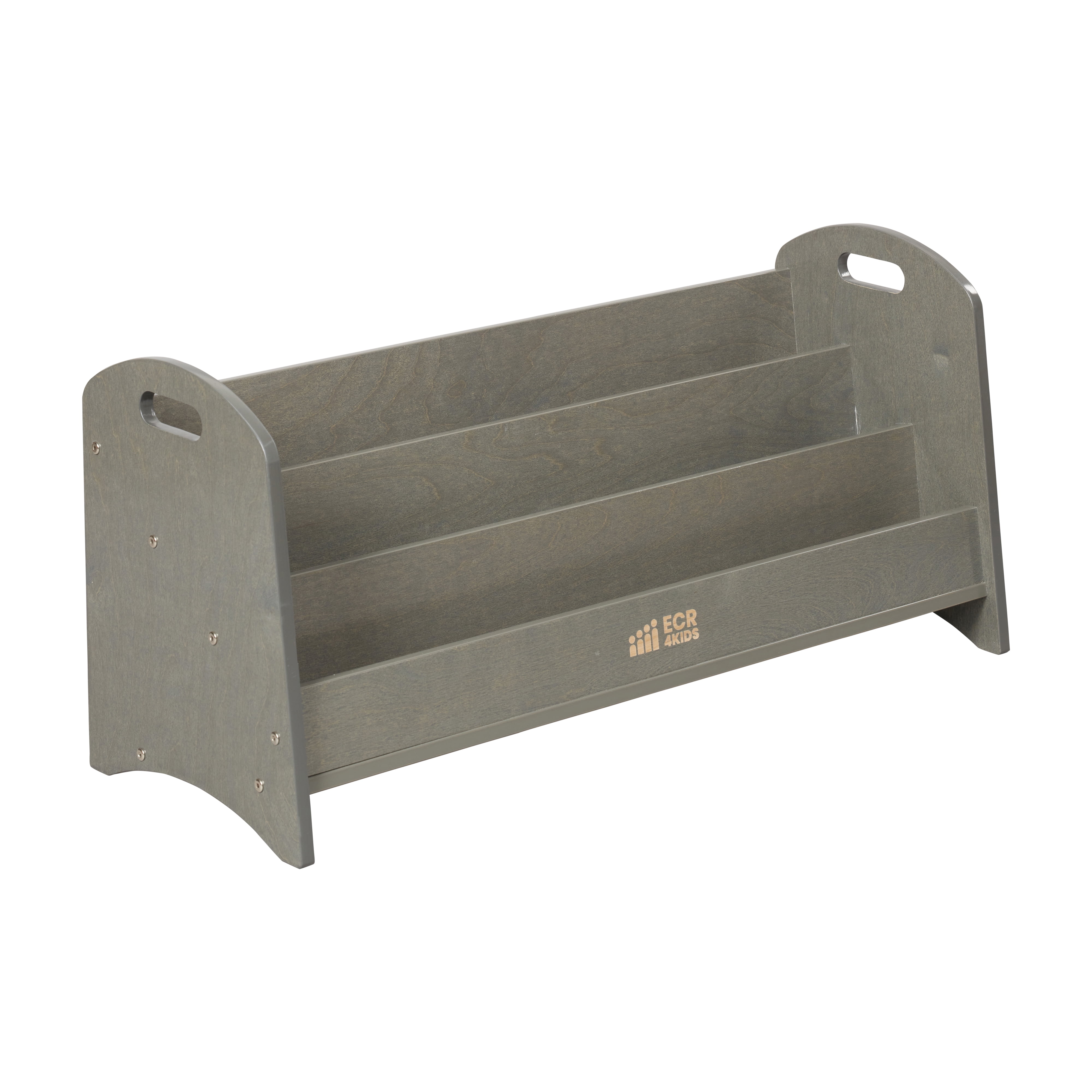 Grey Wash Birch 3-Shelf Kids Book Display with Handles