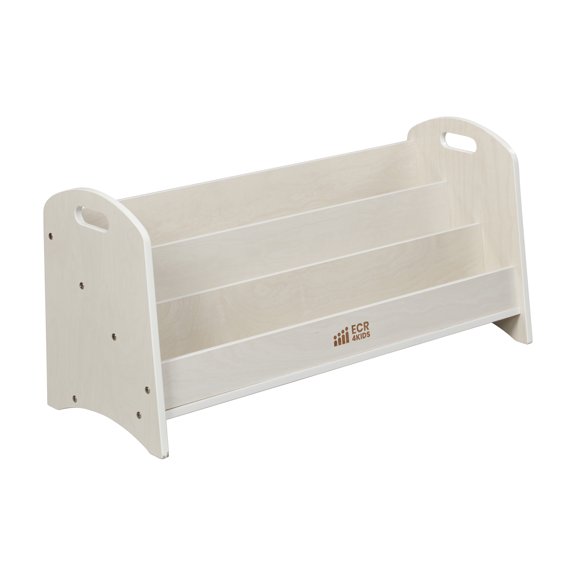 ECR4Kids 3-Shelf Floor Book Display with Handles, Beginner Bookshelf, White Wash
