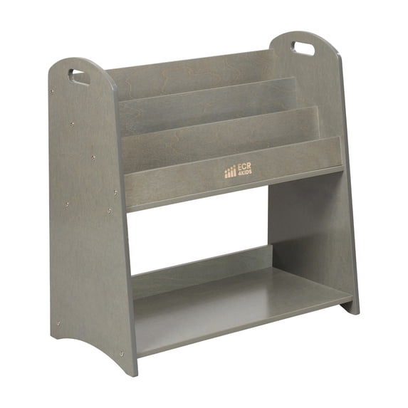 ECR4Kids 3-Shelf Floor Book Display with Handles and Storage, 30in, Kids Bookshelf, Grey Wash