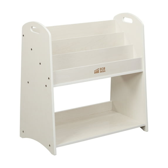 ECR4Kids 3-Shelf Floor Book Display with Handles and Storage, 30in, Kids Bookshelf, White Wash