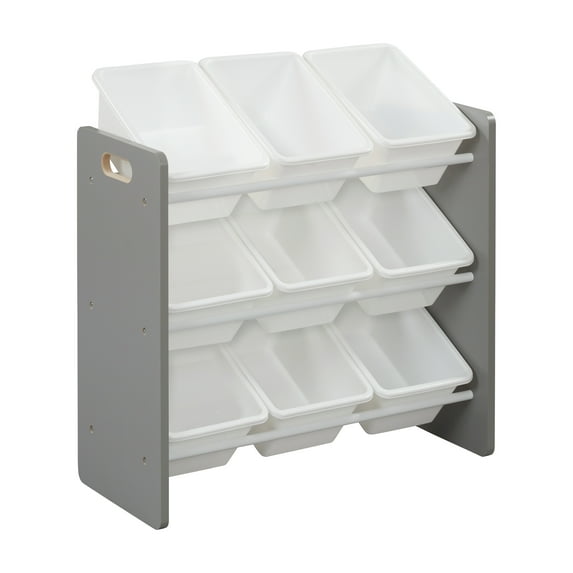 ECR4Kids 3-Tier Organizer with 9 Removable Plastic Bins, 3x3, Toy Storage, Grey/White