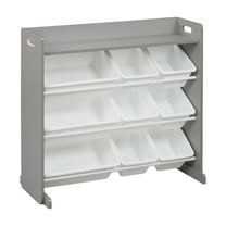 ECR4Kids 3-Tier Organizer with Shelf and 9 Removable Plastic Bins, 3x3, Toy Storage, Grey/White