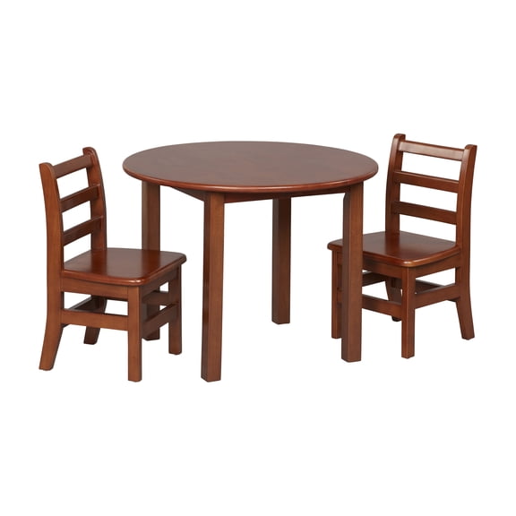 ECR4Kids 30in Round Hardwood Table and Chairs, 12in Seat, Kids Furniture, Dark Walnut, 3-Piece