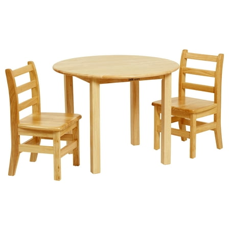 ECR4Kids 30in D Round Hardwood Table and Chair Set, 12in Seat Height, Honey