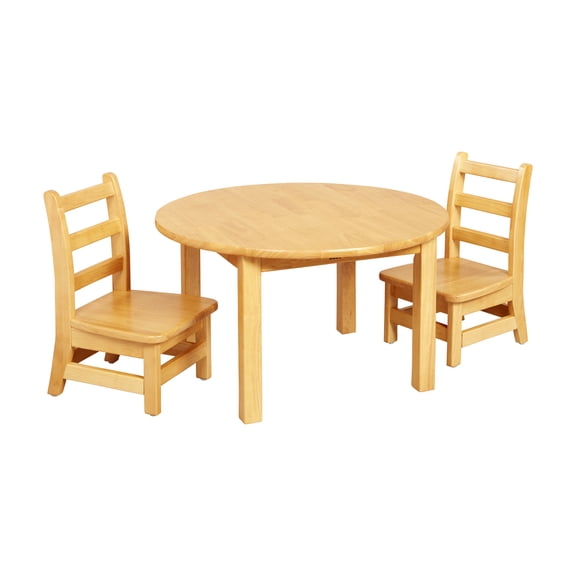 ECR4Kids 30in D Round Hardwood Table with 16in Legs and Two 8in Chairs, Kids Furniture, 3-Piece