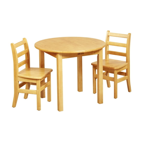 30in D Round Hardwood Table with 24in Legs and Two 14in Chairs