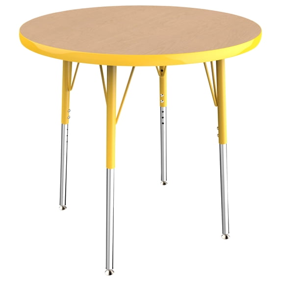 ECR4Kids 30in Round Everyday T-Mold Adjustable Activity Table Maple/Yellow - Standard Swivel