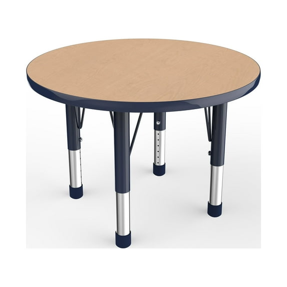 ECR4Kids 30in Round Premium Thermo-Fused Adjustable Activity Table Maple/Navy/Navy - Chunky Leg