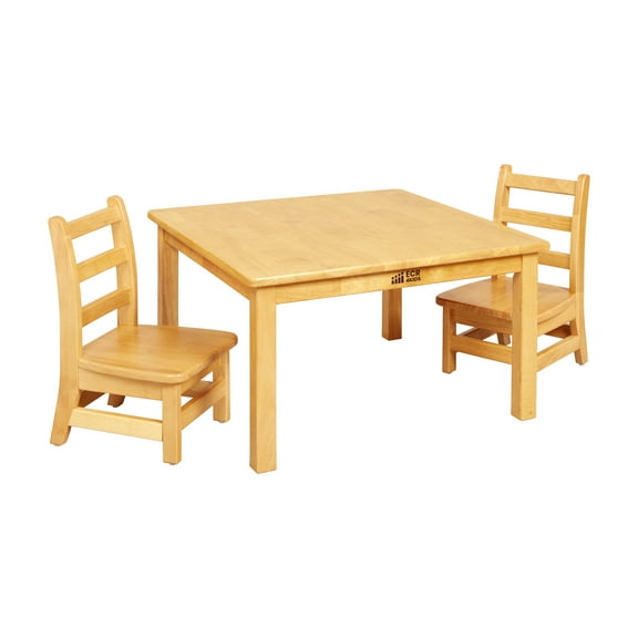 ECR4Kids 30in x 30in Square Hardwood Table with 16in Legs and Two 8in Chairs, Honey, 1