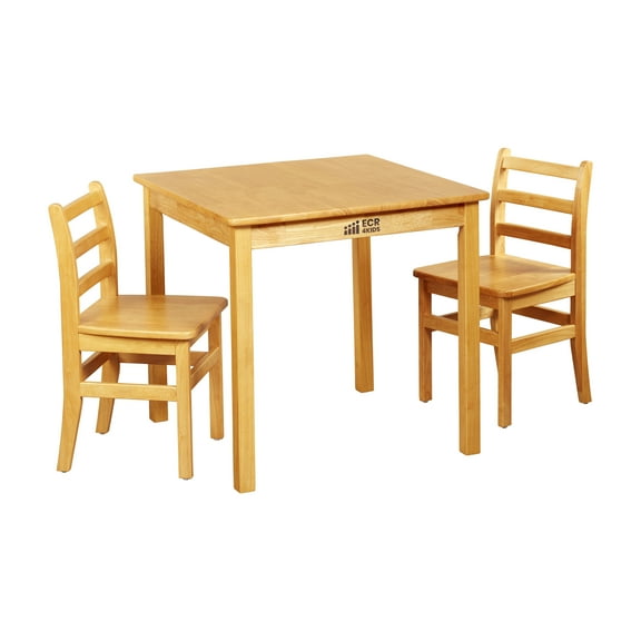30in x 30in Square Hardwood Table with 28in Legs and Two 16in Chairs