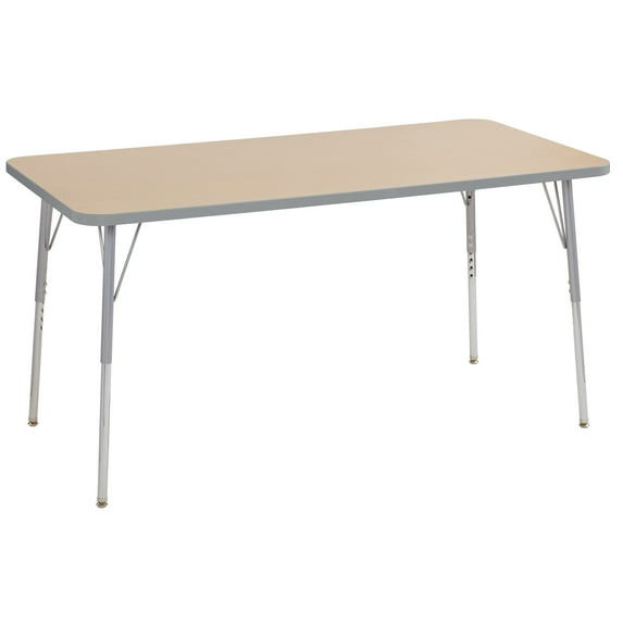 ECR4Kids 30in x 60in Rectangle Contour Thermo-Fused Adjustable Activity Table Maple/Light Grey/Silver - Standard Swivel