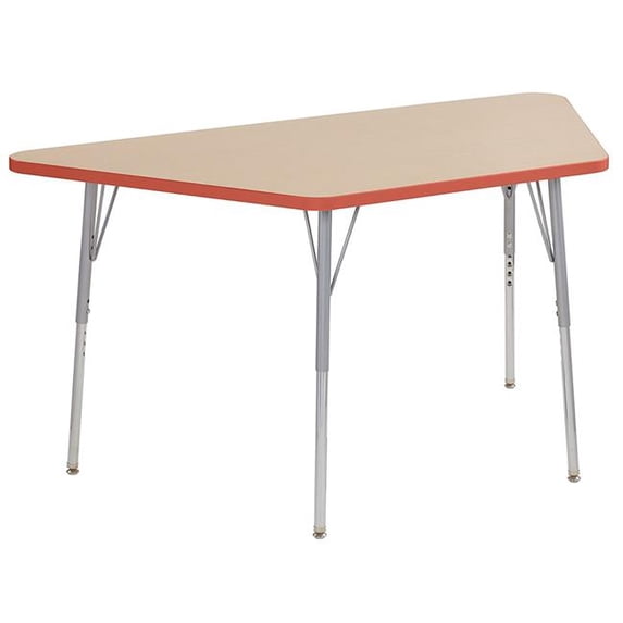ECR4Kids 30in x 60in Trapezoid Contour Thermo-Fused Adjustable Activity Table Maple/Tangerine/Silver - Standard Swivel