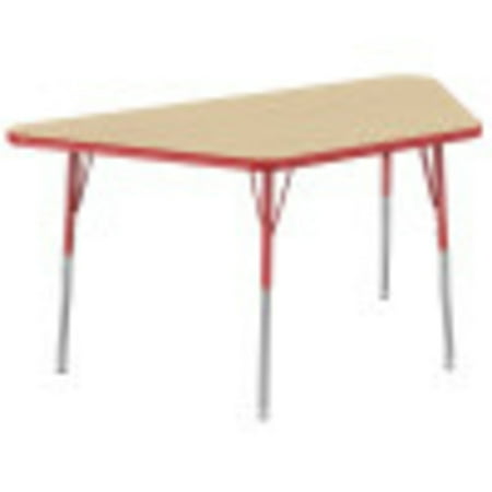 ECR4Kids 30in x 60in Trapezoid Everyday T-Mold Adjustable Activity Table Maple/Red - Standard Swivel