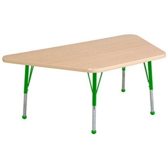 ECR4Kids 30in x 60in Trapezoid Premium Thermo-Fused Adjustable Activity Table Maple/Maple/Green - Standard Ball