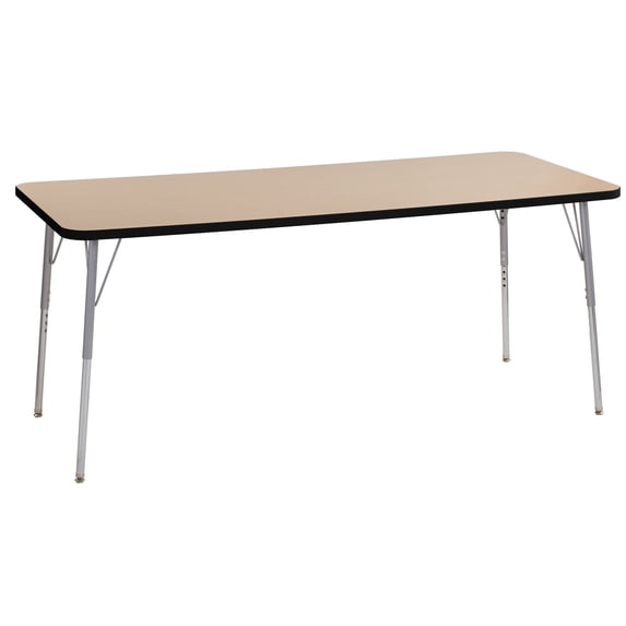 ECR4Kids 30in x 72in Rectangle Contour Thermo-Fused Adjustable Activity Table Maple/Black/Silver - Standard Swivel