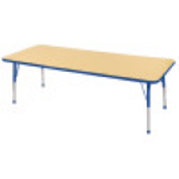 ECR4Kids 30in x 72in Rectangle Everyday T-Mold Adjustable Activity Table Maple/Blue - Standard Ball