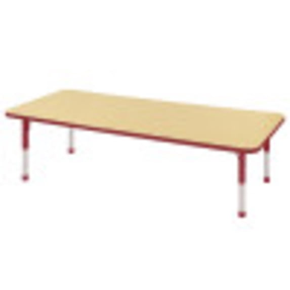 ECR4Kids 30in x 72in Rectangle Everyday T-Mold Adjustable Activity Table Maple/Red - Chunky Leg
