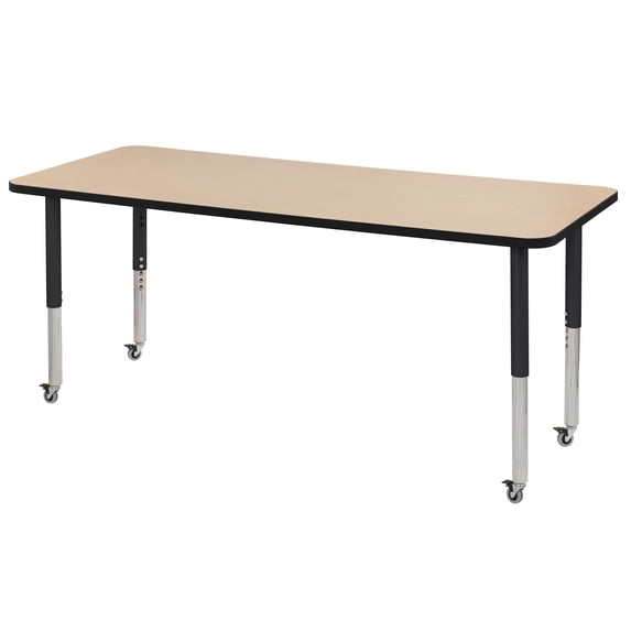 ECR4Kids 30in x 72in Rectangle Premium Thermo-Fused Adjustable Activity Table Maple/Black/Black - Super Leg