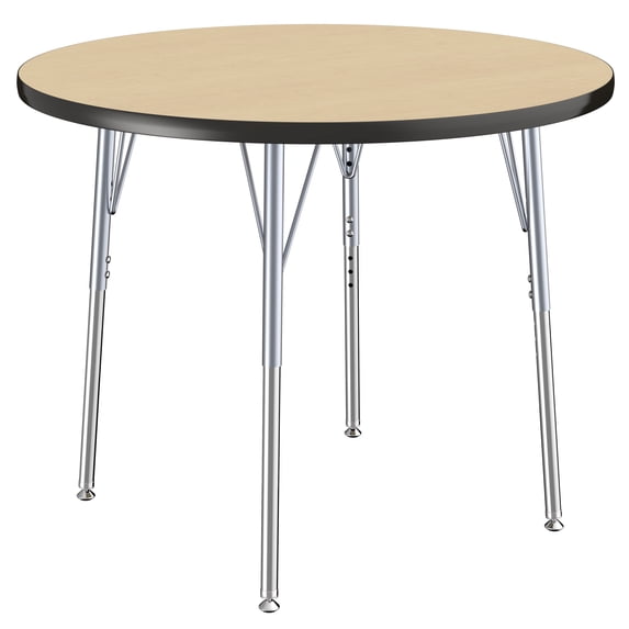 ECR4Kids 36in Round Contour Thermo-Fused Adjustable Activity Table Maple/Black/Silver - Standard Swivel