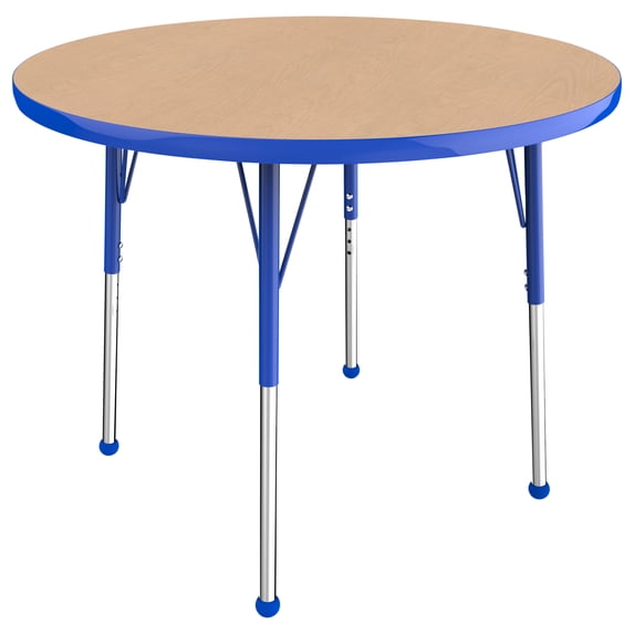ECR4Kids 36in Round Everyday T-Mold Adjustable Activity Table Maple/Blue - Standard Ball