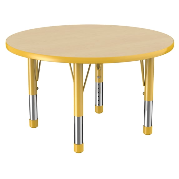 ECR4Kids 36in Round Premium Thermo-Fused Adjustable Activity Table Maple/Yellow/Yellow - Chunky Leg