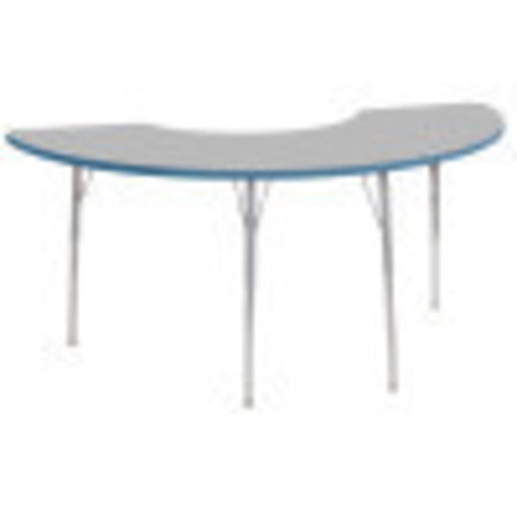 ECR4Kids 36in x 72in Half Moon Contour Thermo-Fused Adjustable Activity Table Grey/Powder Blue/Silver - Standard Swivel