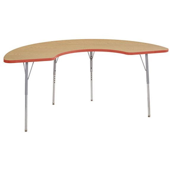 ECR4Kids 36in x 72in Half Moon Contour Thermo-Fused Adjustable Activity Table Oak/Tangerine/Silver - Standard Swivel
