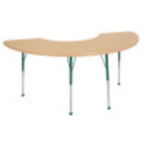 ECR4Kids 36in x 72in Half Moon Everyday T-Mold Adjustable Activity Table Maple/Maple/Green - Standard Ball
