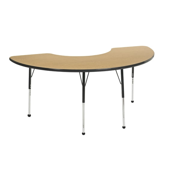 ECR4Kids 36in x 72in Half Moon Everyday T-Mold Adjustable Activity Table Oak/Black - Toddler Ball