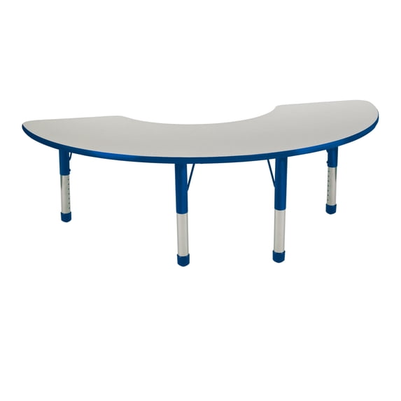 ECR4Kids 36in x 72in Half Moon Premium Thermo-Fused Adjustable Activity Table Grey/Blue/Blue - Chunky Leg