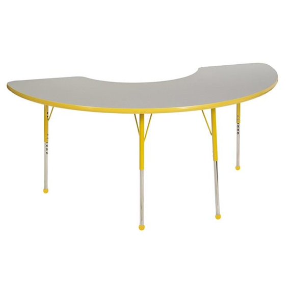 ECR4Kids 36in x 72in Half Moon Premium Thermo-Fused Adjustable Activity Table Grey/Yellow/Yellow - Standard Ball