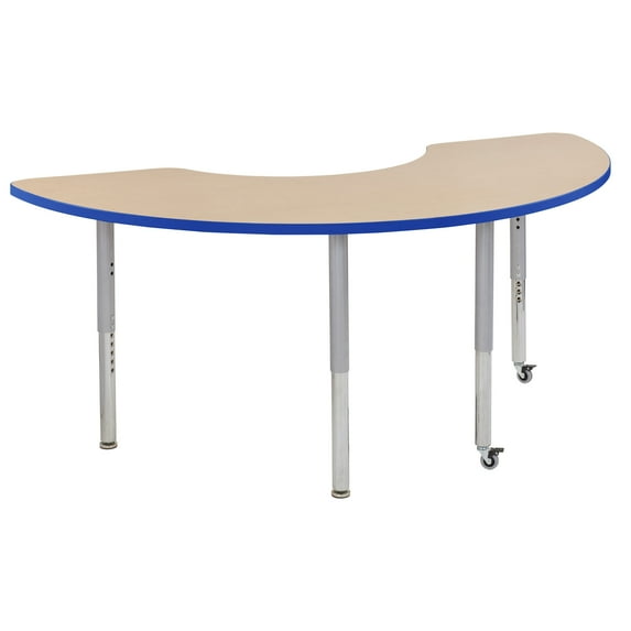 ECR4Kids 36in x 72in Half Moon Premium Thermo-Fused Adjustable Activity Table Maple/Blue/Silver - Super Leg