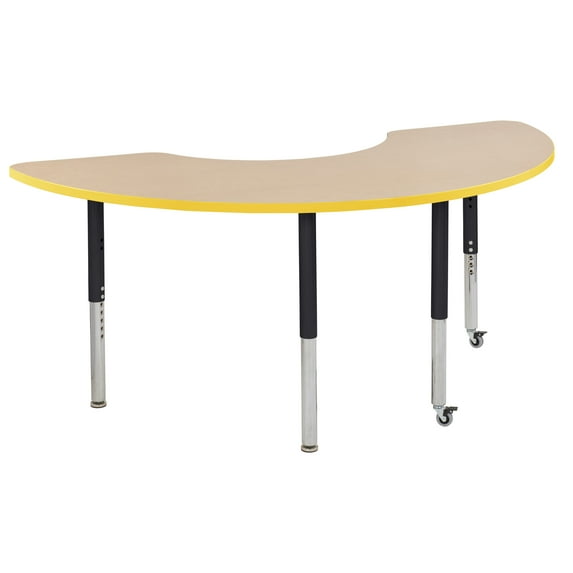 ECR4Kids 36in x 72in Half Moon Premium Thermo-Fused Adjustable Activity Table Maple/Yellow/Black - Super Leg