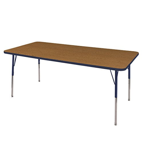 ECR4Kids 36in x 72in Rectangle Everyday T-Mold Adjustable Activity Table Oak/Navy - Standard Swivel
