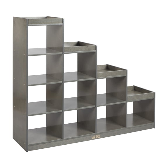 ECR4Kids 4-3-2-1 Double-Sided Cube Storage Organizer, Classroom Furniture, Grey Wash